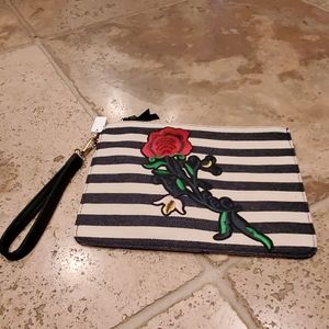 Black & White Wristlet with Red Rose Tattoo - NWT